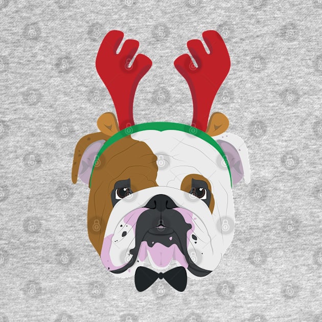 English Bulldog Dog With Weindeer Horns Funny Xmas Gift by salemstore